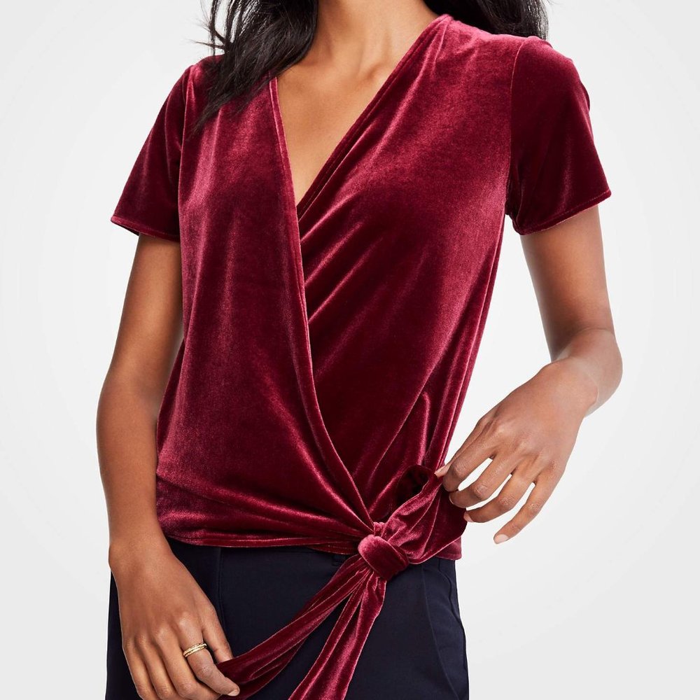 Ann Taylor Maroon Velvet Wrap Top